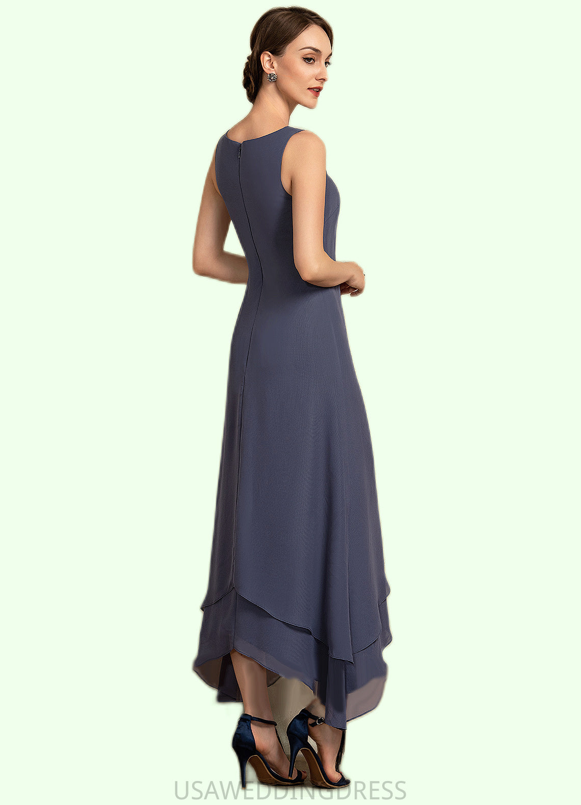 Caitlin A-line V-Neck Ankle-Length Chiffon Mother of the Bride Dress With Beading DS126P0014655