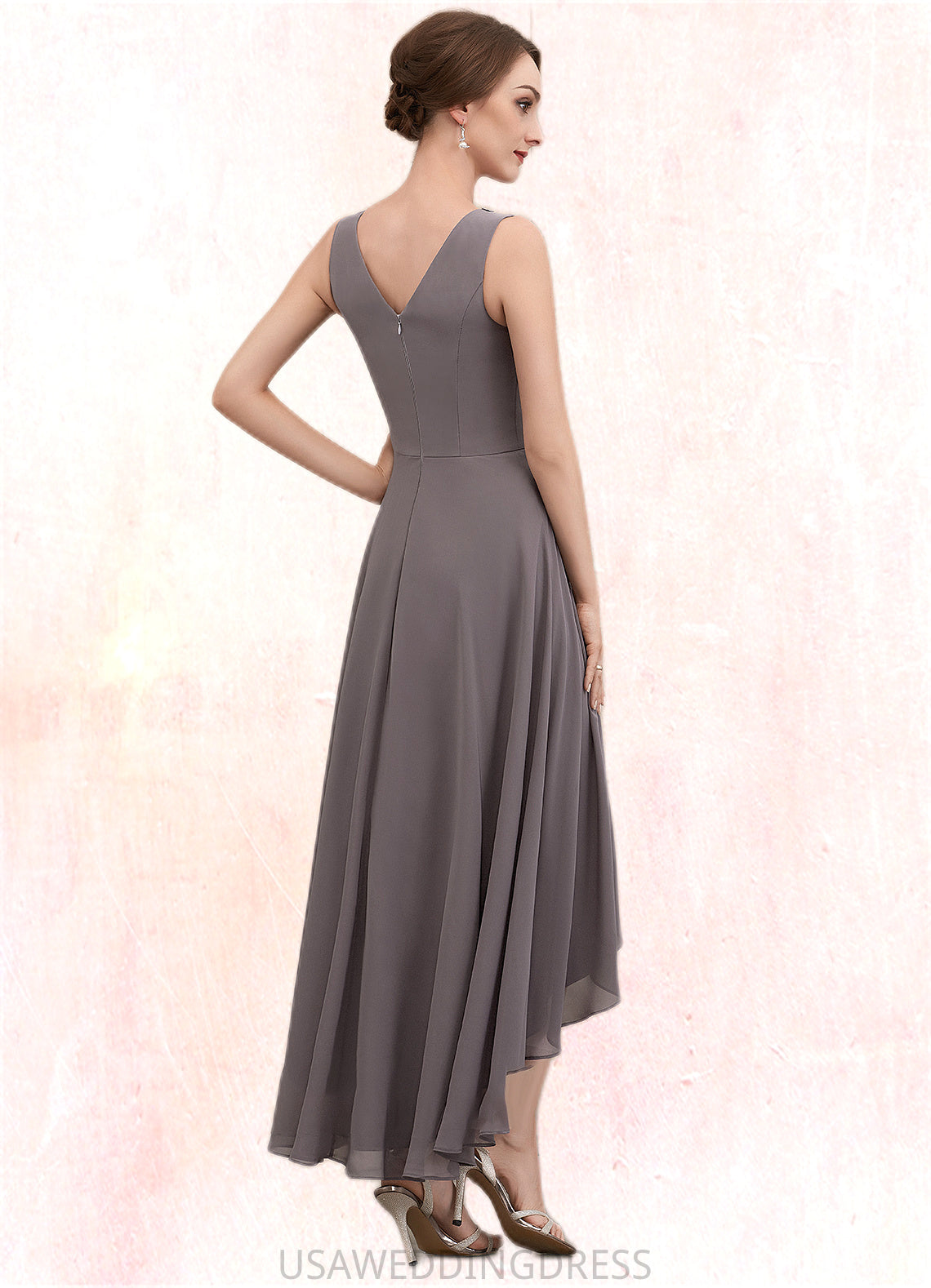 Lesley A-line V-Neck Asymmetrical Chiffon Mother of the Bride Dress With Beading Sequins DS126P0014656