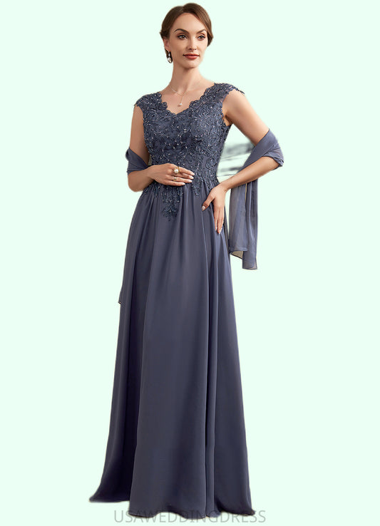 Anabelle A-Line V-neck Floor-Length Chiffon Lace Mother of the Bride Dress With Beading Sequins DS126P0014657