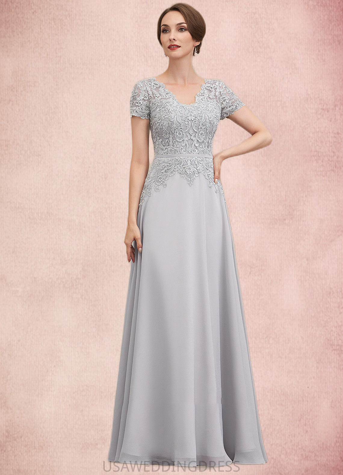 Danika A-line V-Neck Floor-Length Chiffon Lace Mother of the Bride Dress With Sequins DS126P0014658