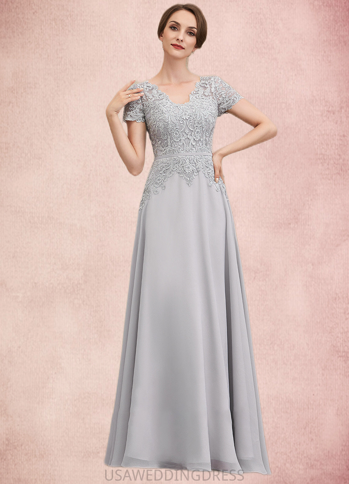 Danika A-line V-Neck Floor-Length Chiffon Lace Mother of the Bride Dress With Sequins DS126P0014658