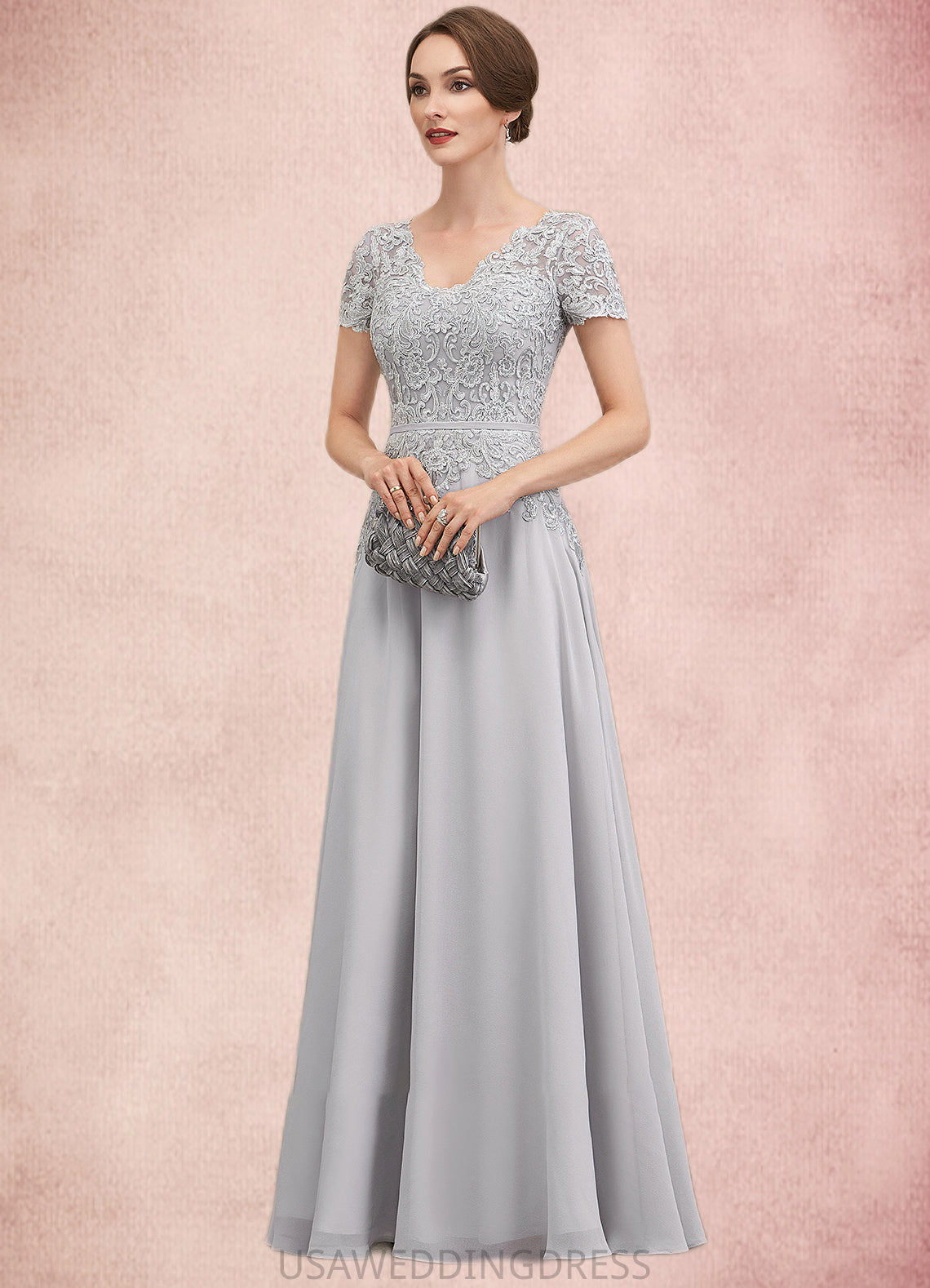 Danika A-line V-Neck Floor-Length Chiffon Lace Mother of the Bride Dress With Sequins DS126P0014658