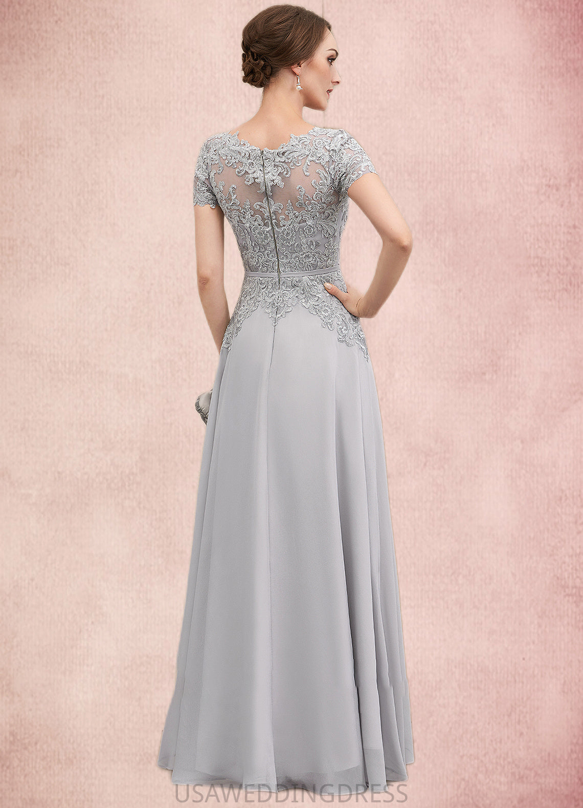 Danika A-line V-Neck Floor-Length Chiffon Lace Mother of the Bride Dress With Sequins DS126P0014658