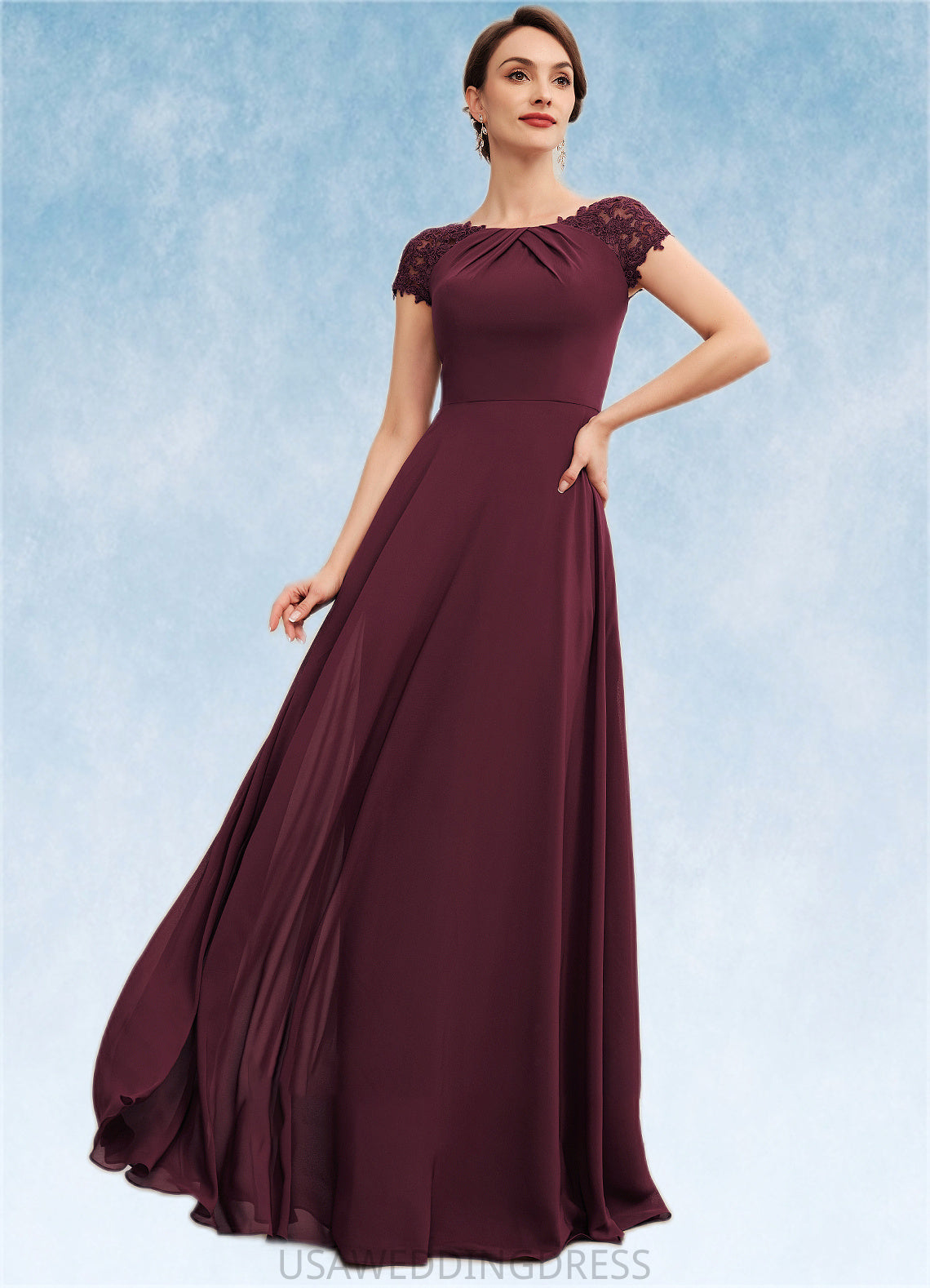 Lindsey A-Line Scoop Neck Floor-Length Chiffon Mother of the Bride Dress With Ruffle Lace DS126P0014662