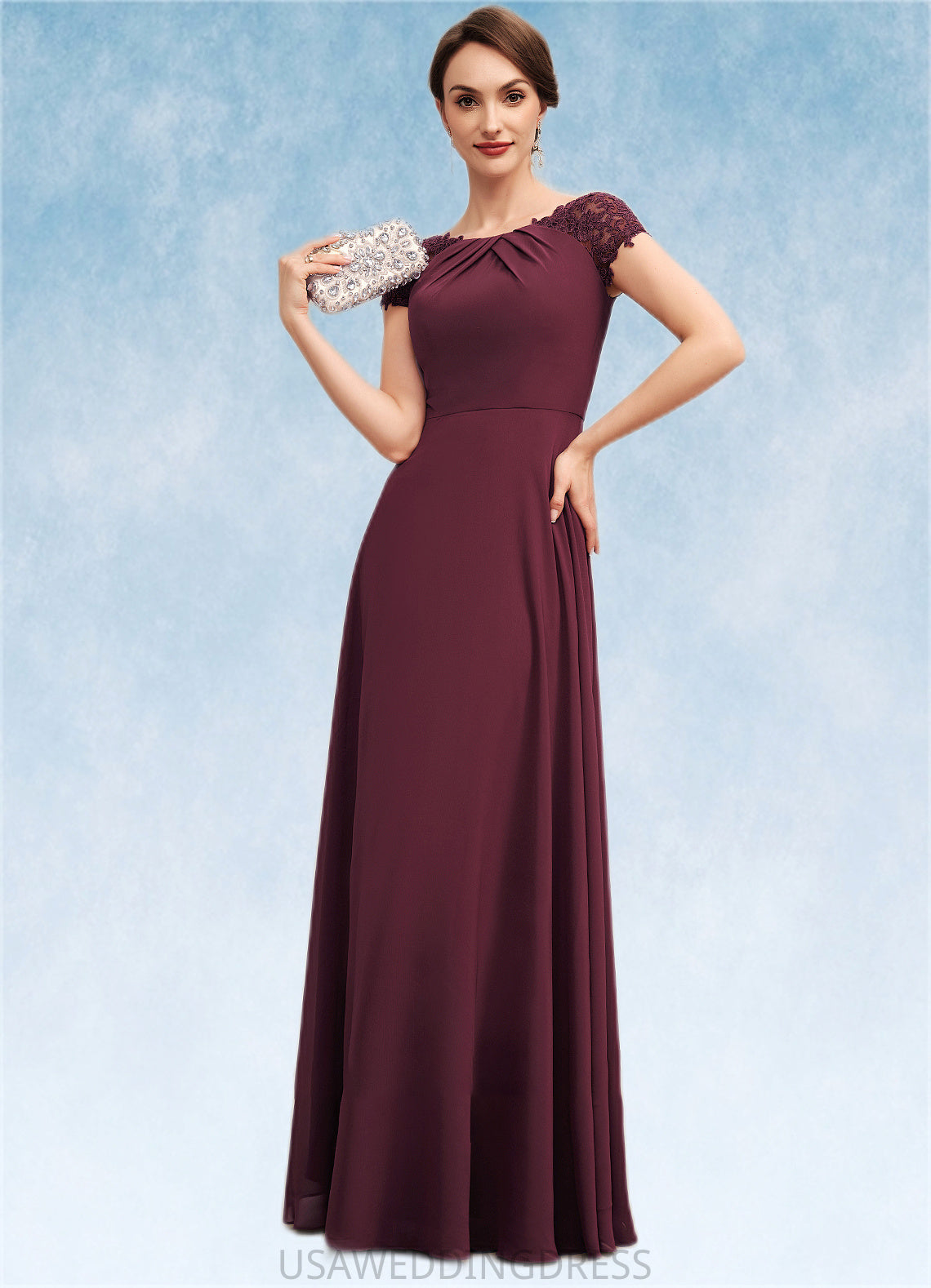 Lindsey A-Line Scoop Neck Floor-Length Chiffon Mother of the Bride Dress With Ruffle Lace DS126P0014662