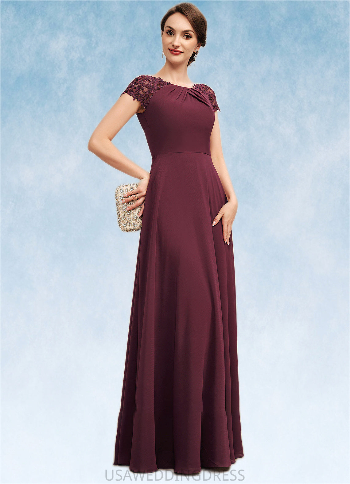 Lindsey A-Line Scoop Neck Floor-Length Chiffon Mother of the Bride Dress With Ruffle Lace DS126P0014662