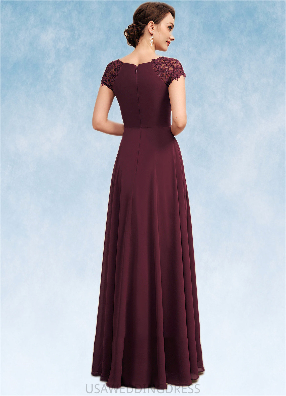 Lindsey A-Line Scoop Neck Floor-Length Chiffon Mother of the Bride Dress With Ruffle Lace DS126P0014662