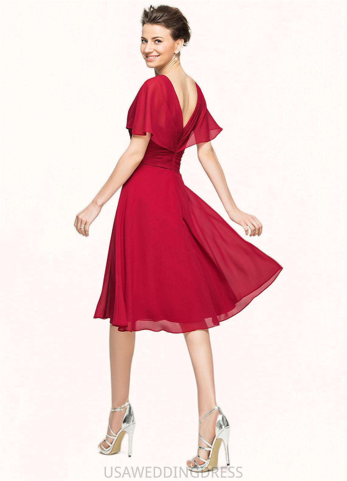 Jaiden A-Line V-neck Knee-Length Chiffon Mother of the Bride Dress With Ruffle DS126P0014664