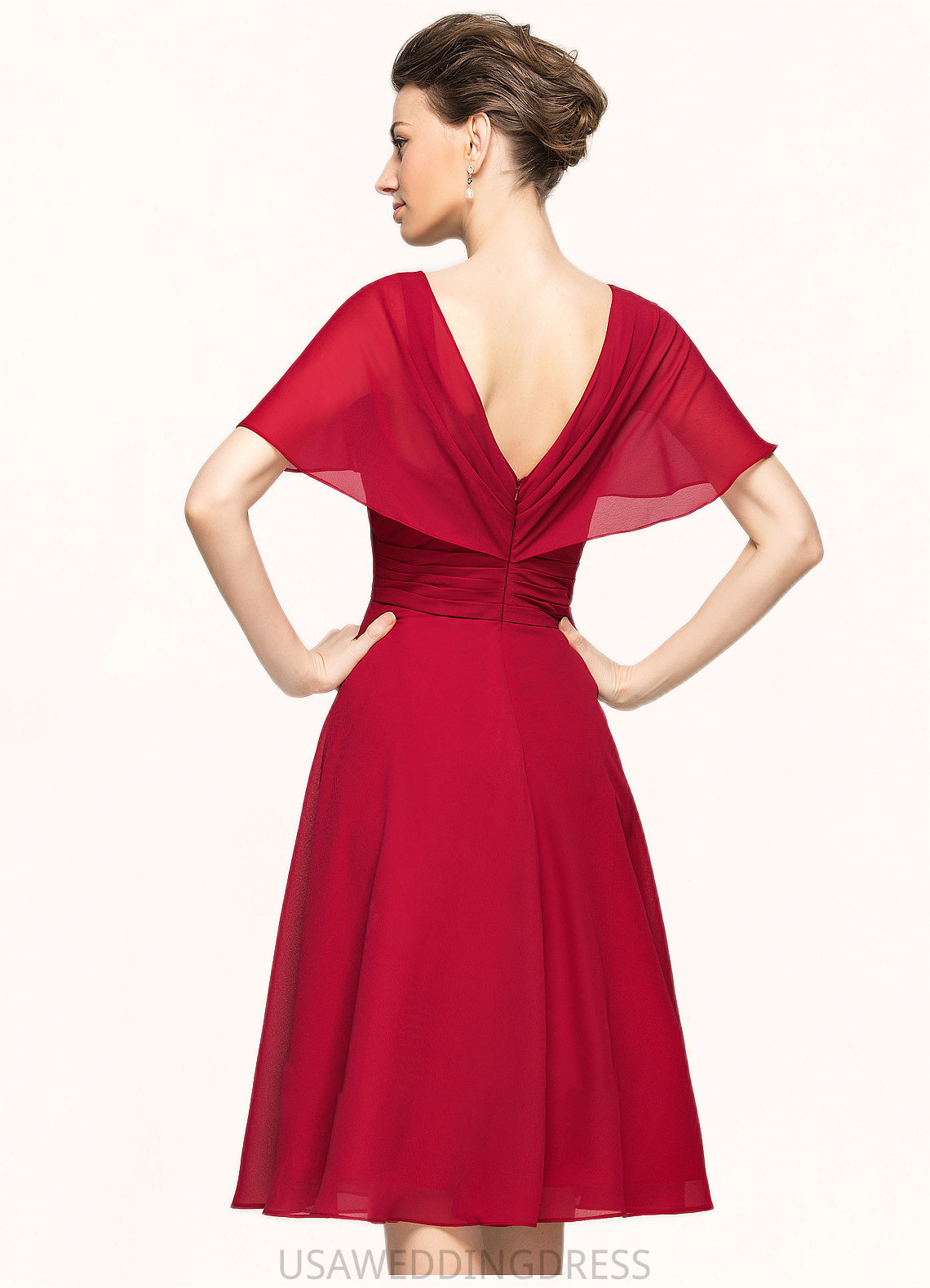 Jaiden A-Line V-neck Knee-Length Chiffon Mother of the Bride Dress With Ruffle DS126P0014664