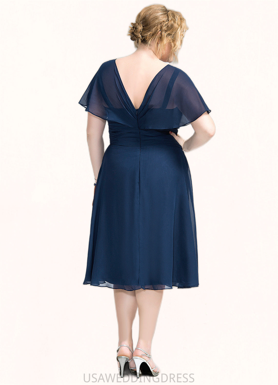 Jaiden A-Line V-neck Knee-Length Chiffon Mother of the Bride Dress With Ruffle DS126P0014664