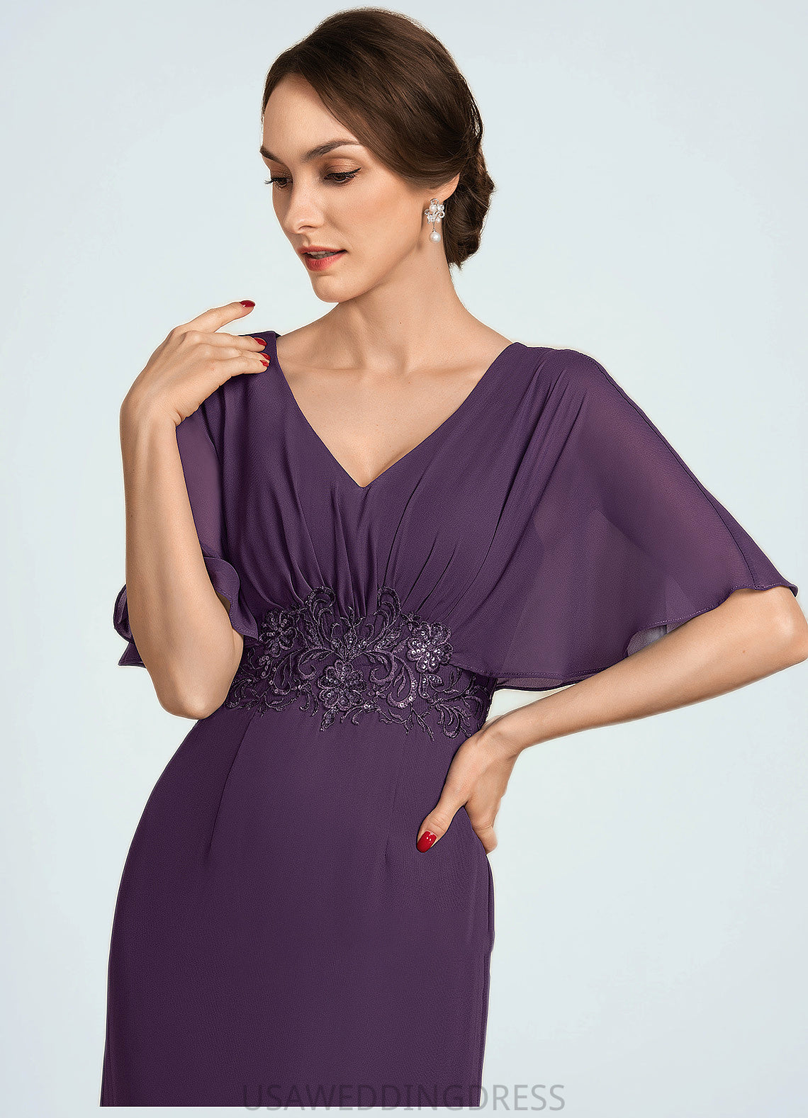 Esmeralda A-Line V-neck Floor-Length Chiffon Mother of the Bride Dress With Lace Sequins DS126P0014665