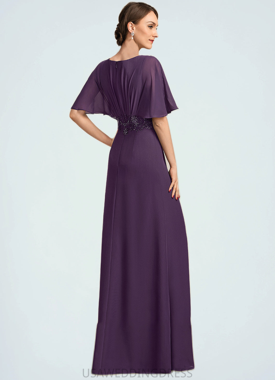 Esmeralda A-Line V-neck Floor-Length Chiffon Mother of the Bride Dress With Lace Sequins DS126P0014665