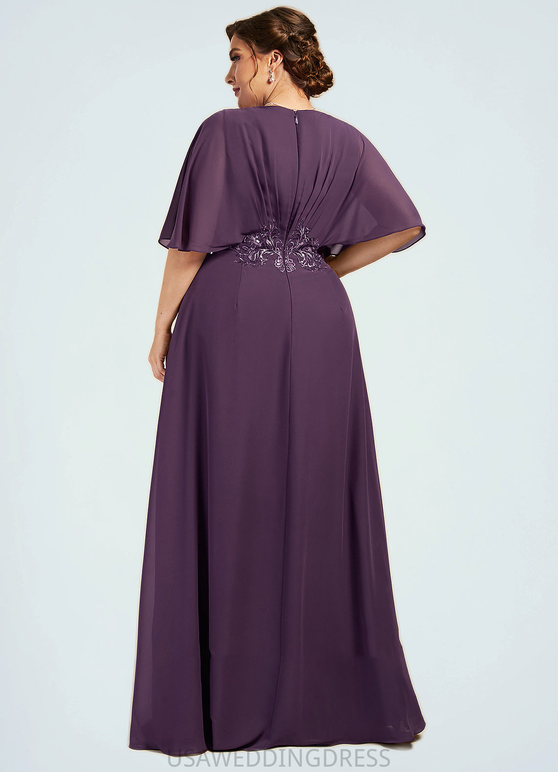 Esmeralda A-Line V-neck Floor-Length Chiffon Mother of the Bride Dress With Lace Sequins DS126P0014665