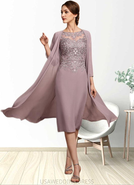 Danika Sheath/Column Scoop Neck Knee-Length Chiffon Lace Mother of the Bride Dress With Beading Sequins DS126P0014666