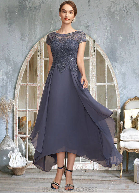 Makenna A-Line Scoop Neck Asymmetrical Chiffon Lace Mother of the Bride Dress With Sequins DS126P0014667