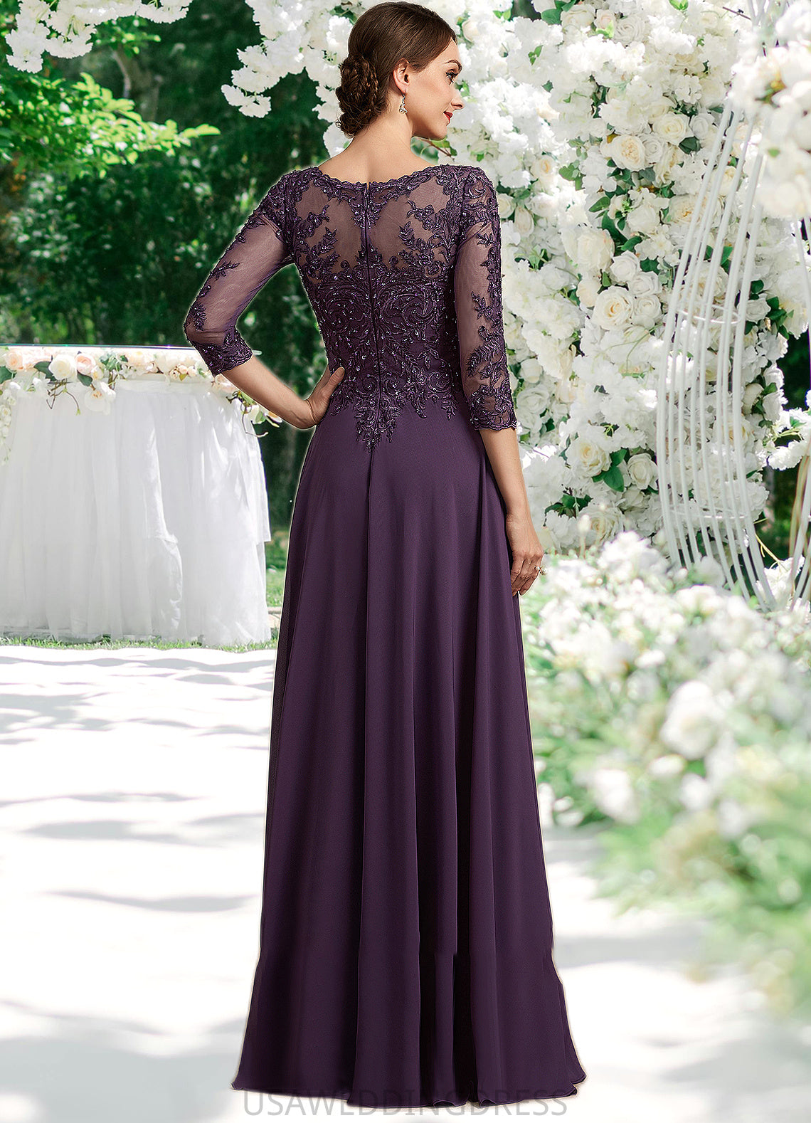 Briley A-Line Scoop Neck Floor-Length Chiffon Lace Mother of the Bride Dress With Sequins DS126P0014670