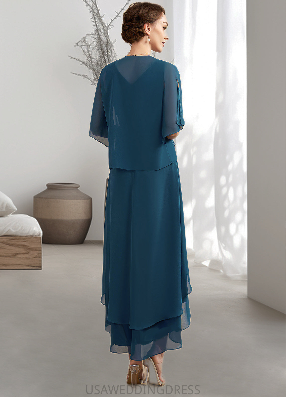 Patricia A-Line V-neck Asymmetrical Chiffon Mother of the Bride Dress With Ruffle Beading Sequins DS126P0014671