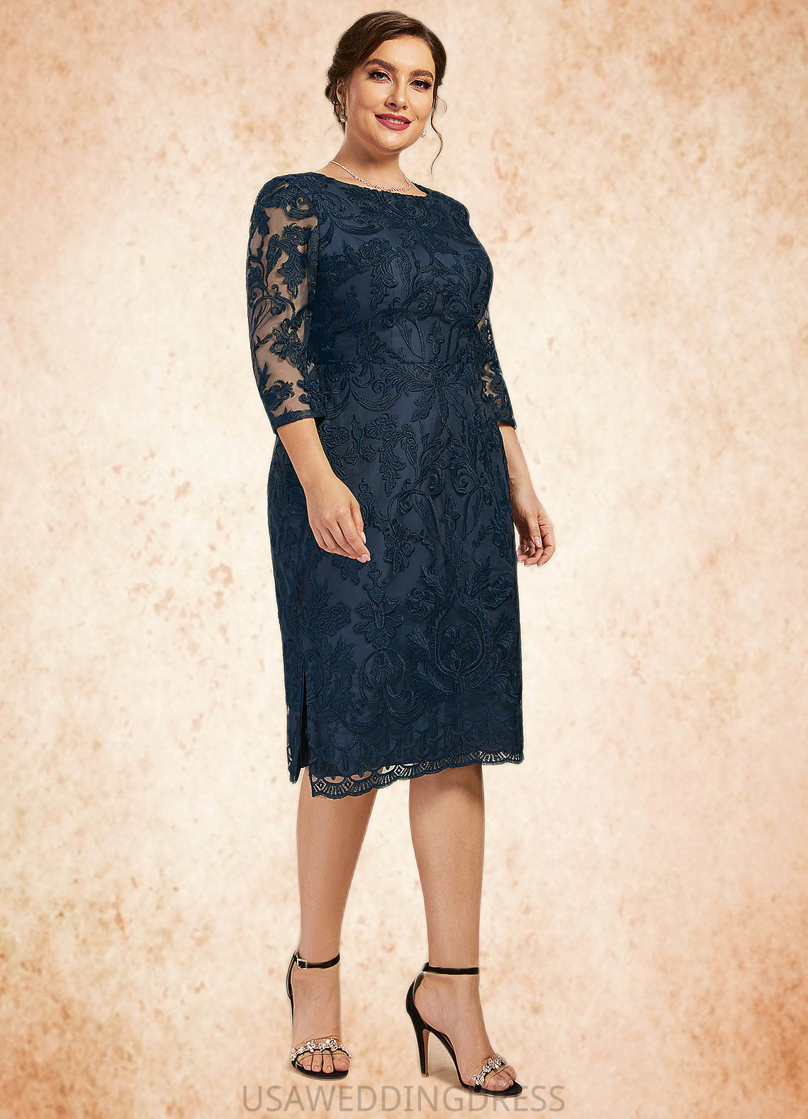 Jade Sheath/Column Scoop Neck Knee-Length Lace Mother of the Bride Dress DS126P0014675