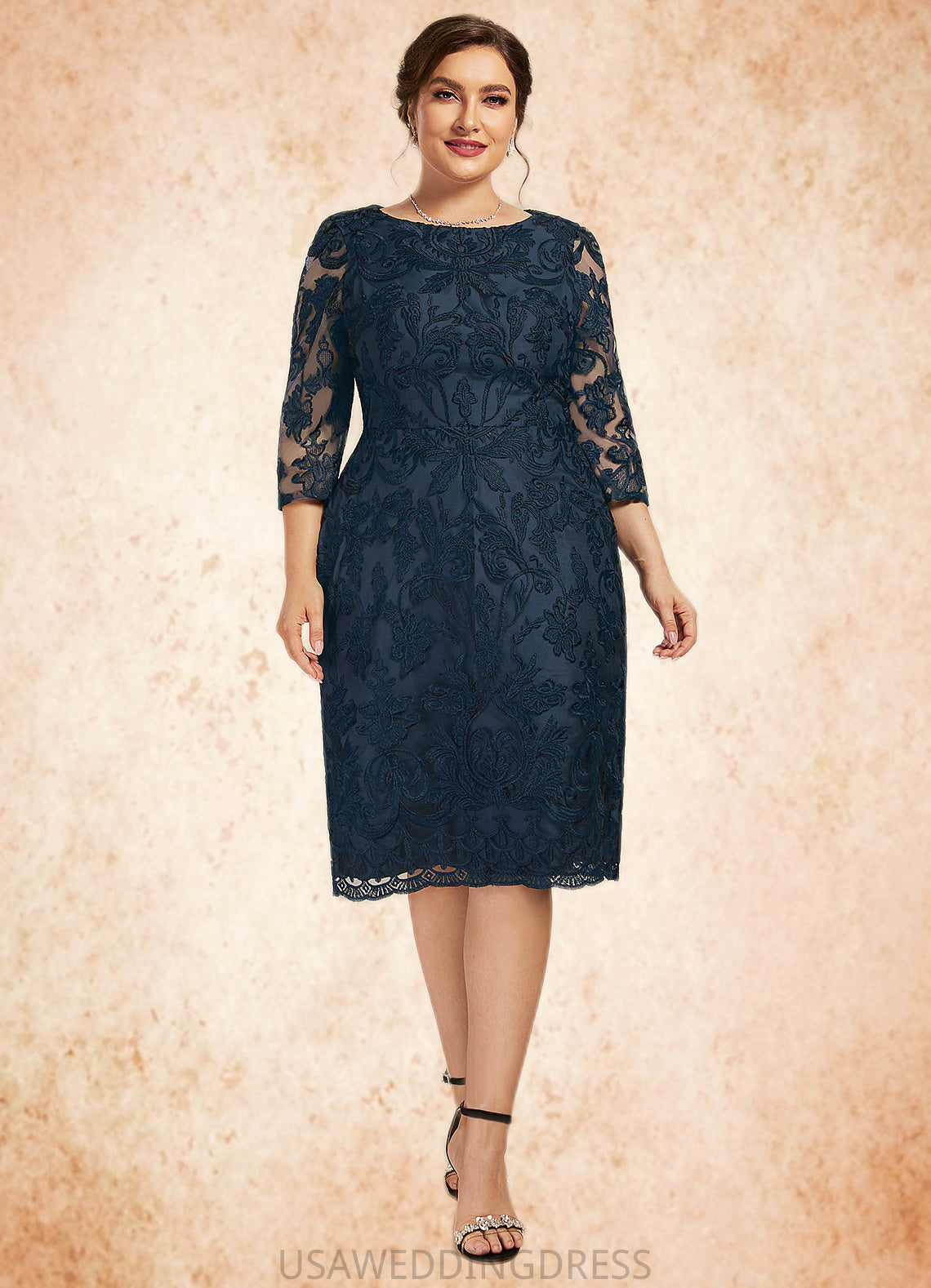 Jade Sheath/Column Scoop Neck Knee-Length Lace Mother of the Bride Dress DS126P0014675