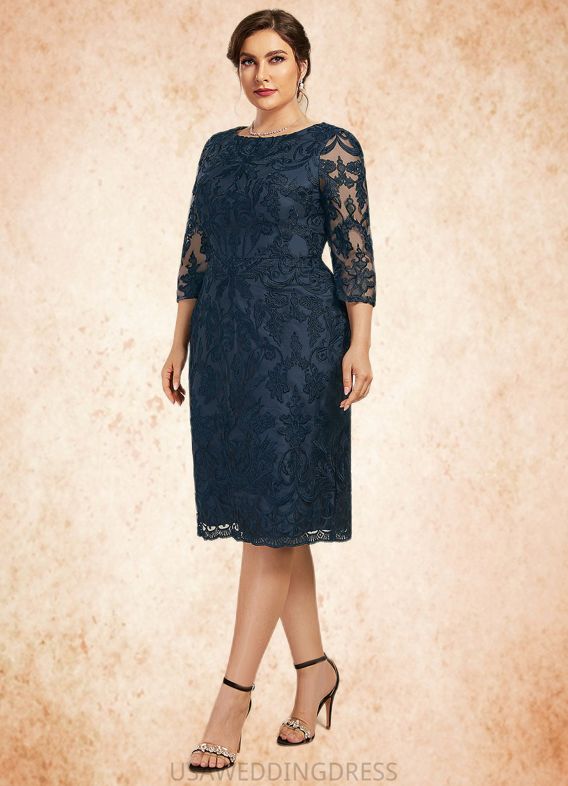 Jade Sheath/Column Scoop Neck Knee-Length Lace Mother of the Bride Dress DS126P0014675