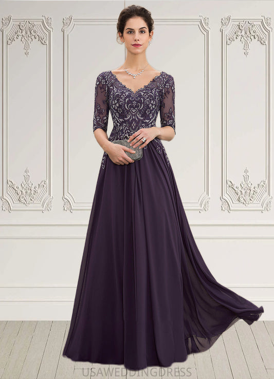 Winifred A-Line V-neck Floor-Length Chiffon Lace Mother of the Bride Dress DS126P0014678