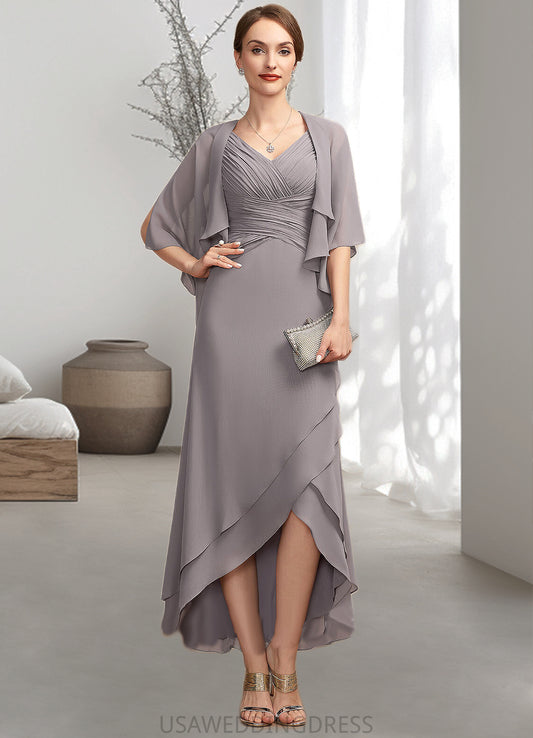 Tamia A-Line V-neck Asymmetrical Chiffon Mother of the Bride Dress With Ruffle DS126P0014682