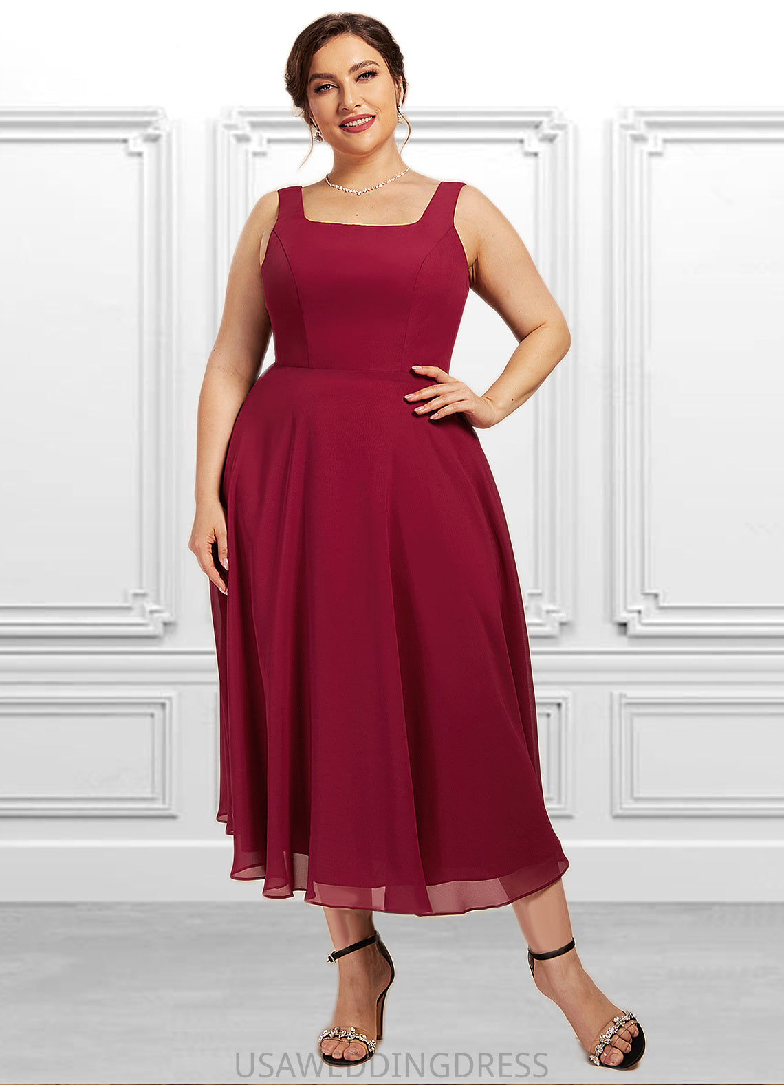 Tricia A-Line Scoop Neck Tea-Length Chiffon Mother of the Bride Dress DS126P0014684