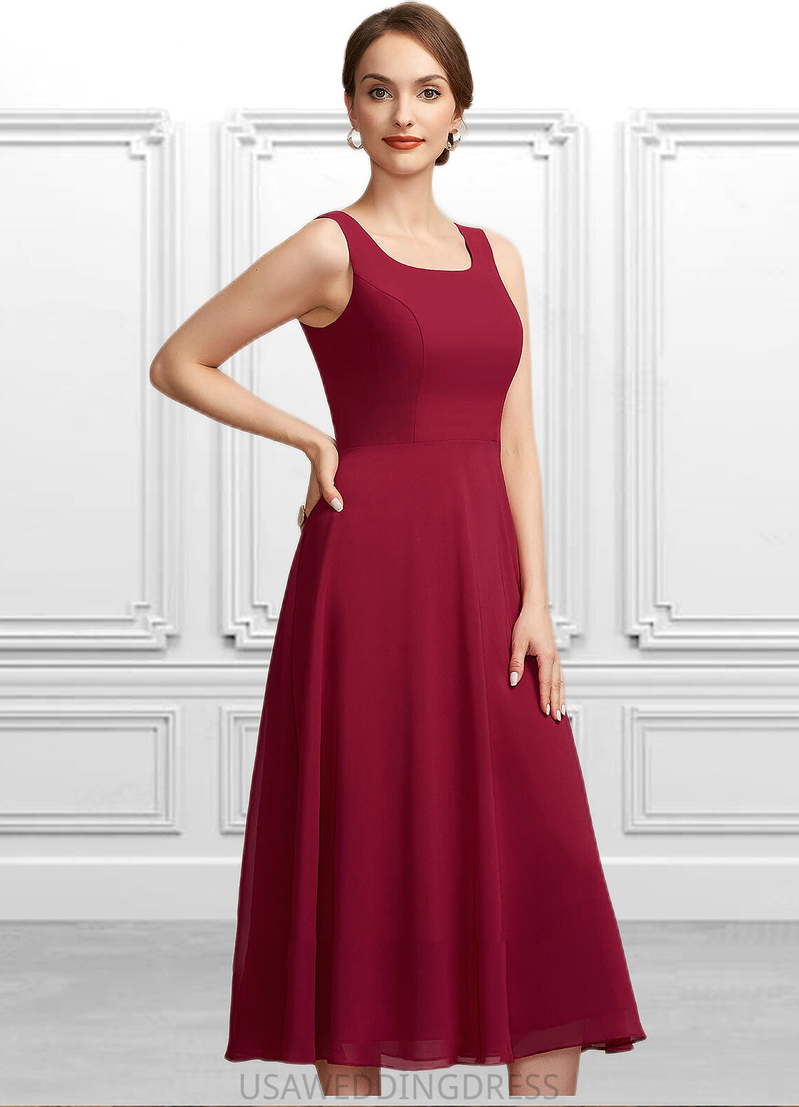 Tricia A-Line Scoop Neck Tea-Length Chiffon Mother of the Bride Dress DS126P0014684