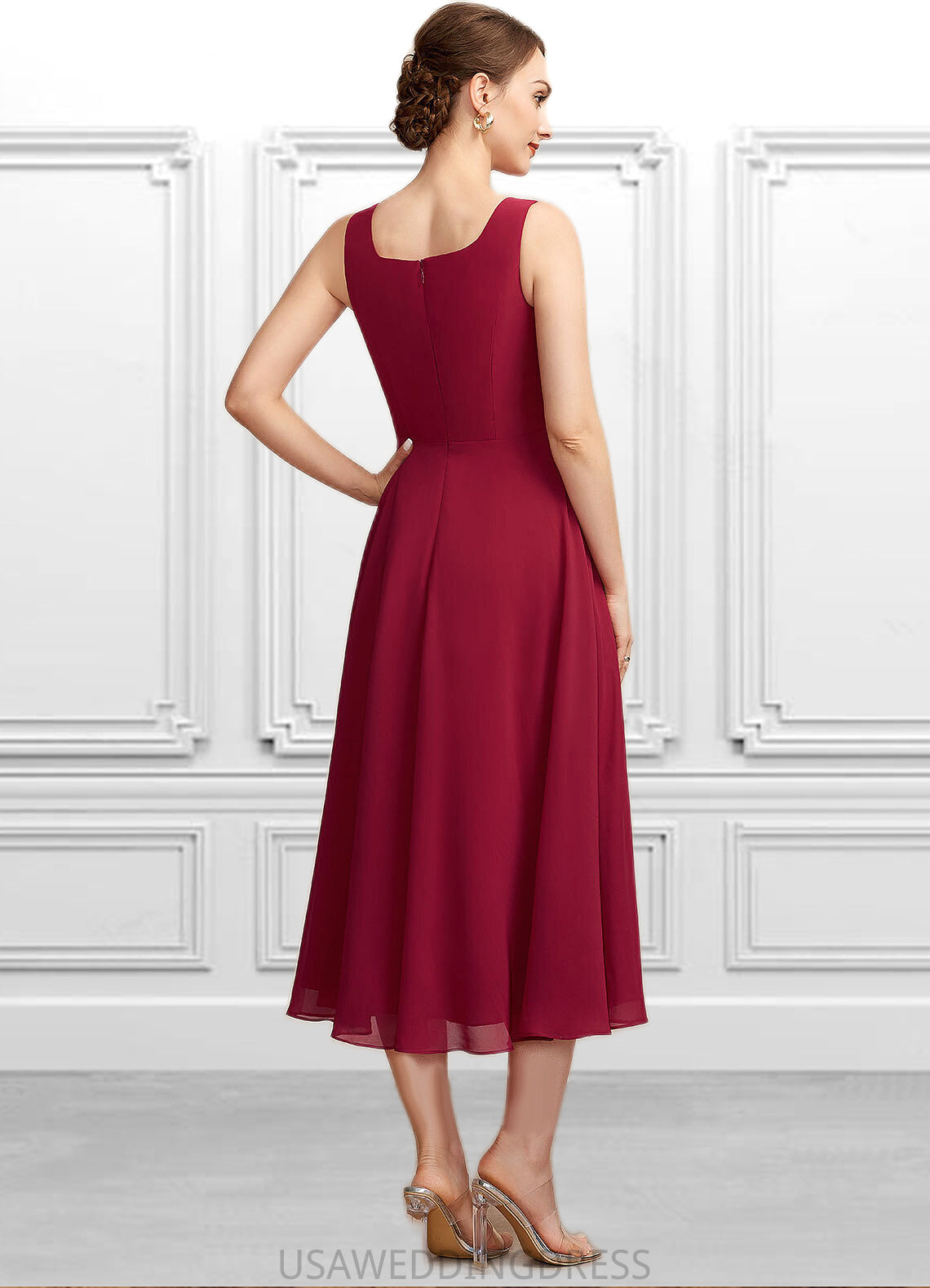 Tricia A-Line Scoop Neck Tea-Length Chiffon Mother of the Bride Dress DS126P0014684