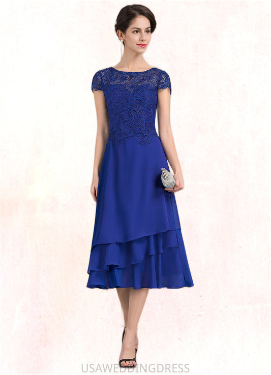 Annabella A-Line Scoop Neck Tea-Length Chiffon Lace Mother of the Bride Dress DS126P0014685