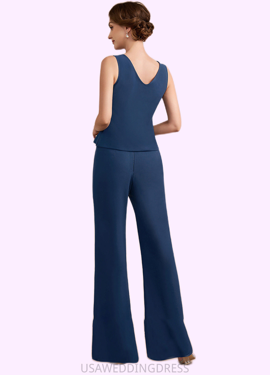 Emelia Jumpsuit/Pantsuit Scoop Neck Floor-Length Chiffon Mother of the Bride Dress With Lace DS126P0014687