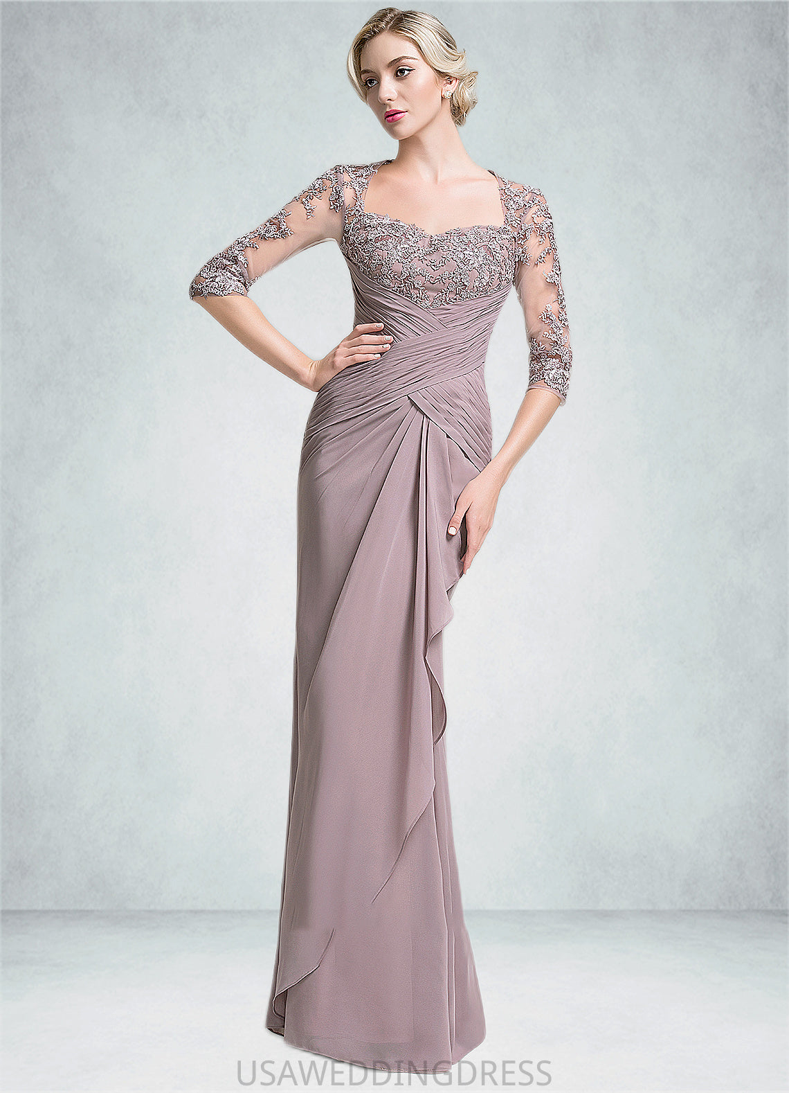 Lina Trumpet/Mermaid Sweetheart Floor-Length Chiffon Mother of the Bride Dress With Ruffle Cascading Ruffles DS126P0014694