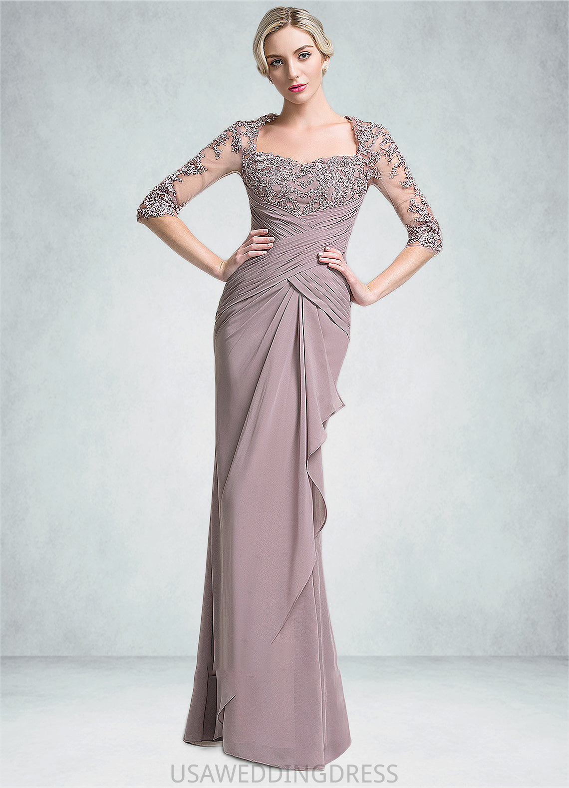 Lina Trumpet/Mermaid Sweetheart Floor-Length Chiffon Mother of the Bride Dress With Ruffle Cascading Ruffles DS126P0014694