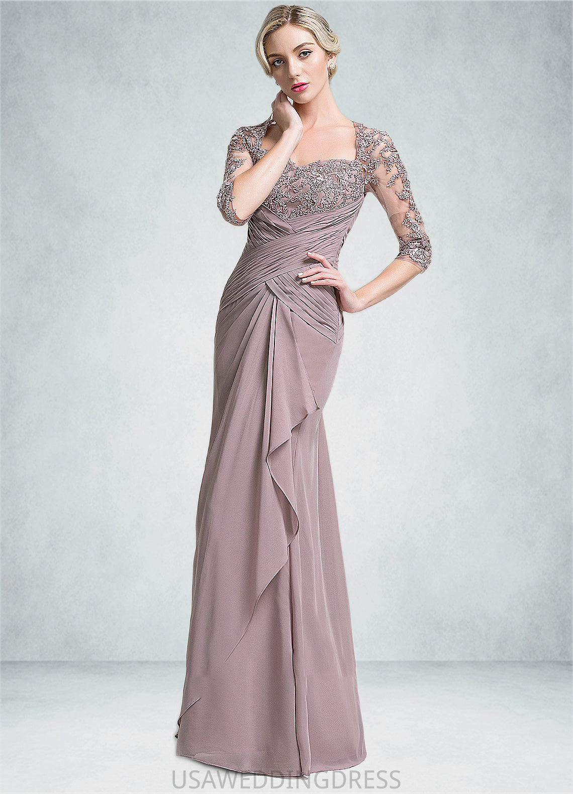 Lina Trumpet/Mermaid Sweetheart Floor-Length Chiffon Mother of the Bride Dress With Ruffle Cascading Ruffles DS126P0014694