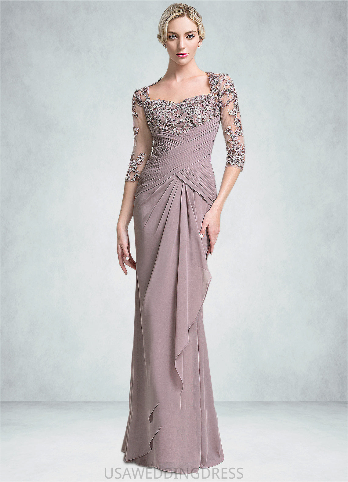 Lina Trumpet/Mermaid Sweetheart Floor-Length Chiffon Mother of the Bride Dress With Ruffle Cascading Ruffles DS126P0014694