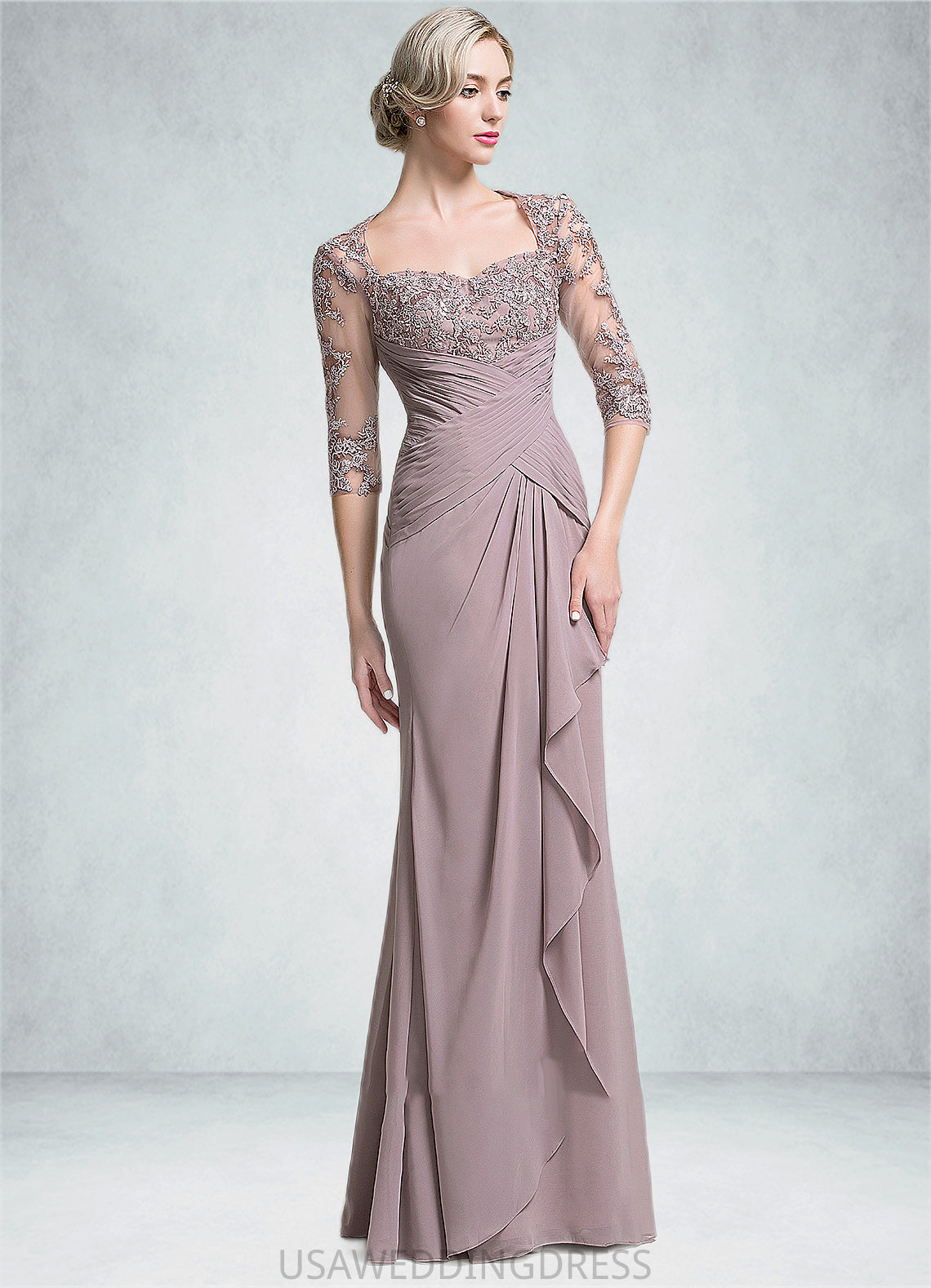 Lina Trumpet/Mermaid Sweetheart Floor-Length Chiffon Mother of the Bride Dress With Ruffle Cascading Ruffles DS126P0014694