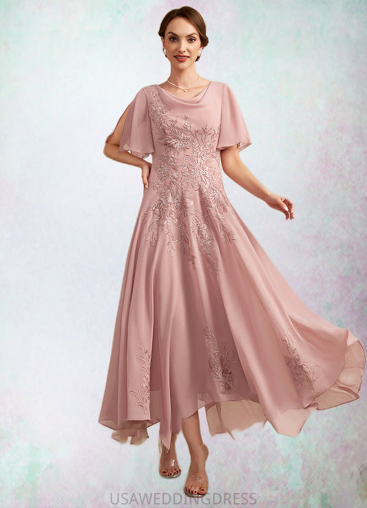 Lucile A-Line Cowl Neck Ankle-Length Chiffon Lace Mother of the Bride Dress DS126P0014696