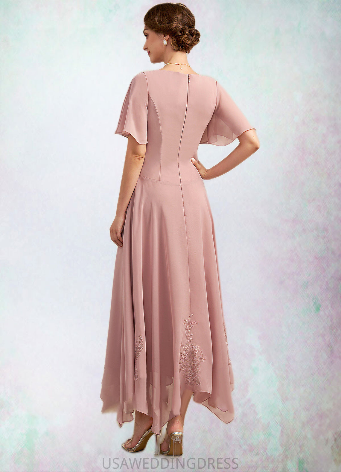 Lucile A-Line Cowl Neck Ankle-Length Chiffon Lace Mother of the Bride Dress DS126P0014696