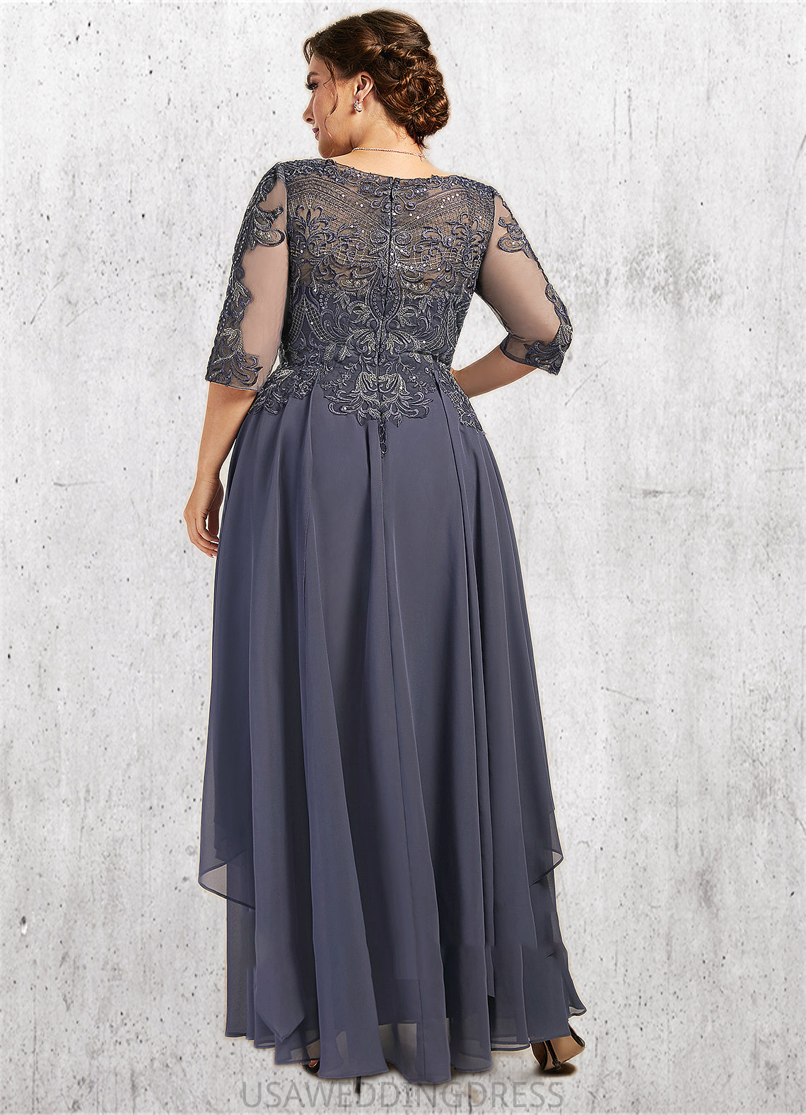 Greta A-Line Scoop Neck Ankle-Length Chiffon Lace Mother of the Bride Dress With Cascading Ruffles DS126P0014698