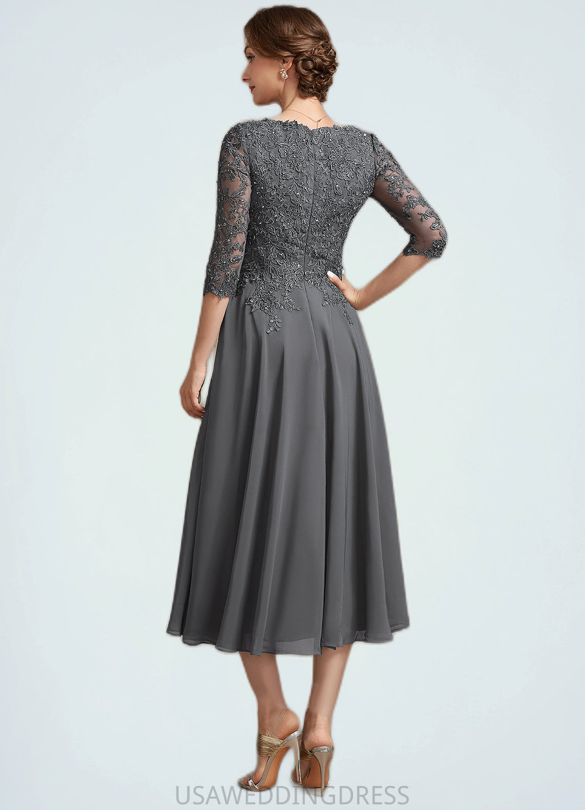 Shayla A-line V-Neck Tea-Length Chiffon Lace Mother of the Bride Dress With Beading Sequins DS126P0014702