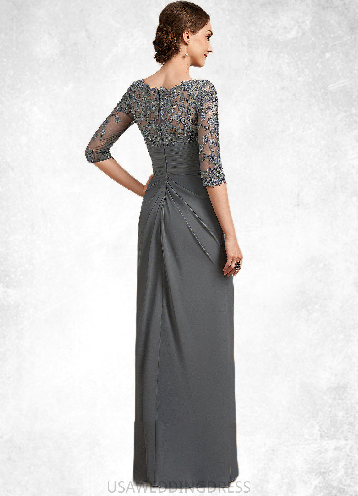 Allyson Sheath/Column Scoop Neck Floor-Length Chiffon Lace Mother of the Bride Dress With Ruffle DS126P0014703