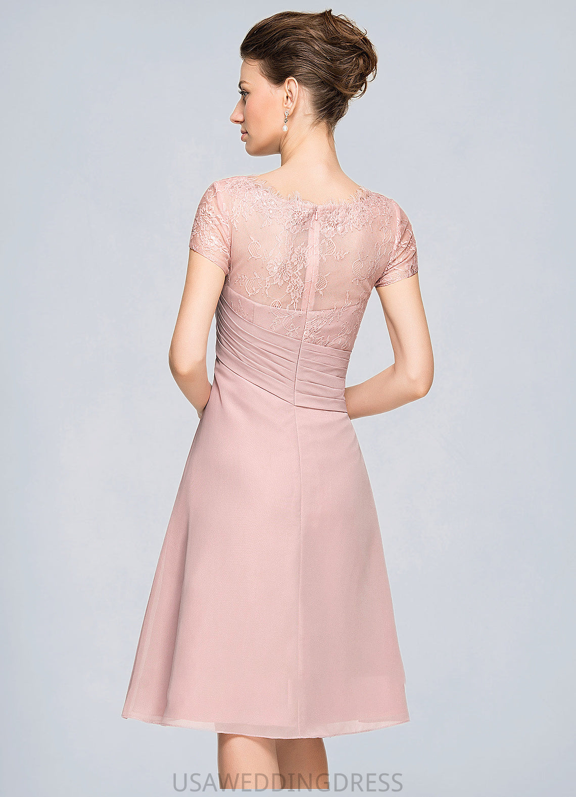 Moriah A-Line Scoop Neck Knee-Length Chiffon Lace Mother of the Bride Dress With Beading Flower(s) Sequins Cascading Ruffles DS126P0014704