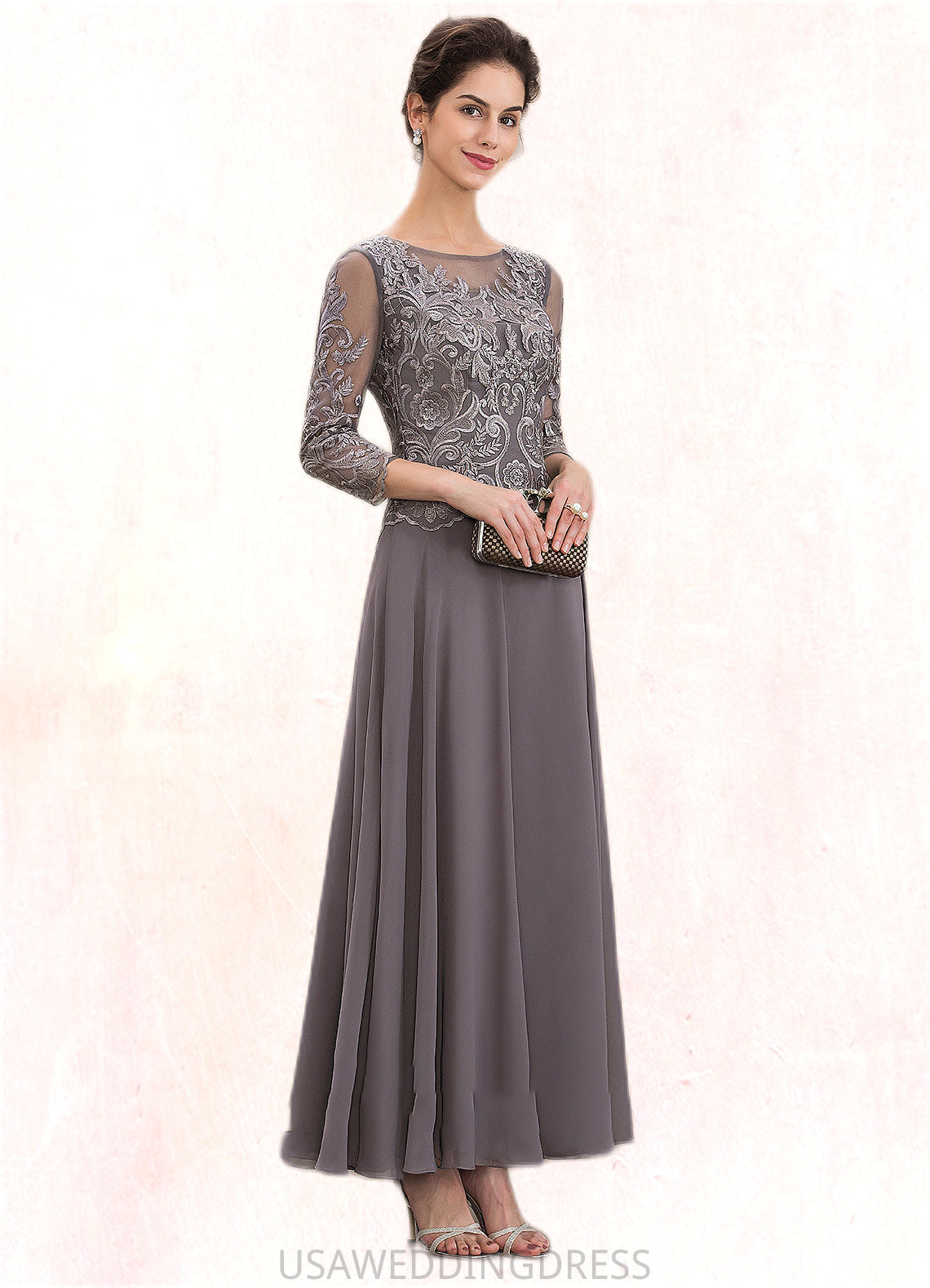 Skylar A-Line Scoop Neck Ankle-Length Chiffon Lace Mother of the Bride Dress DS126P0014706