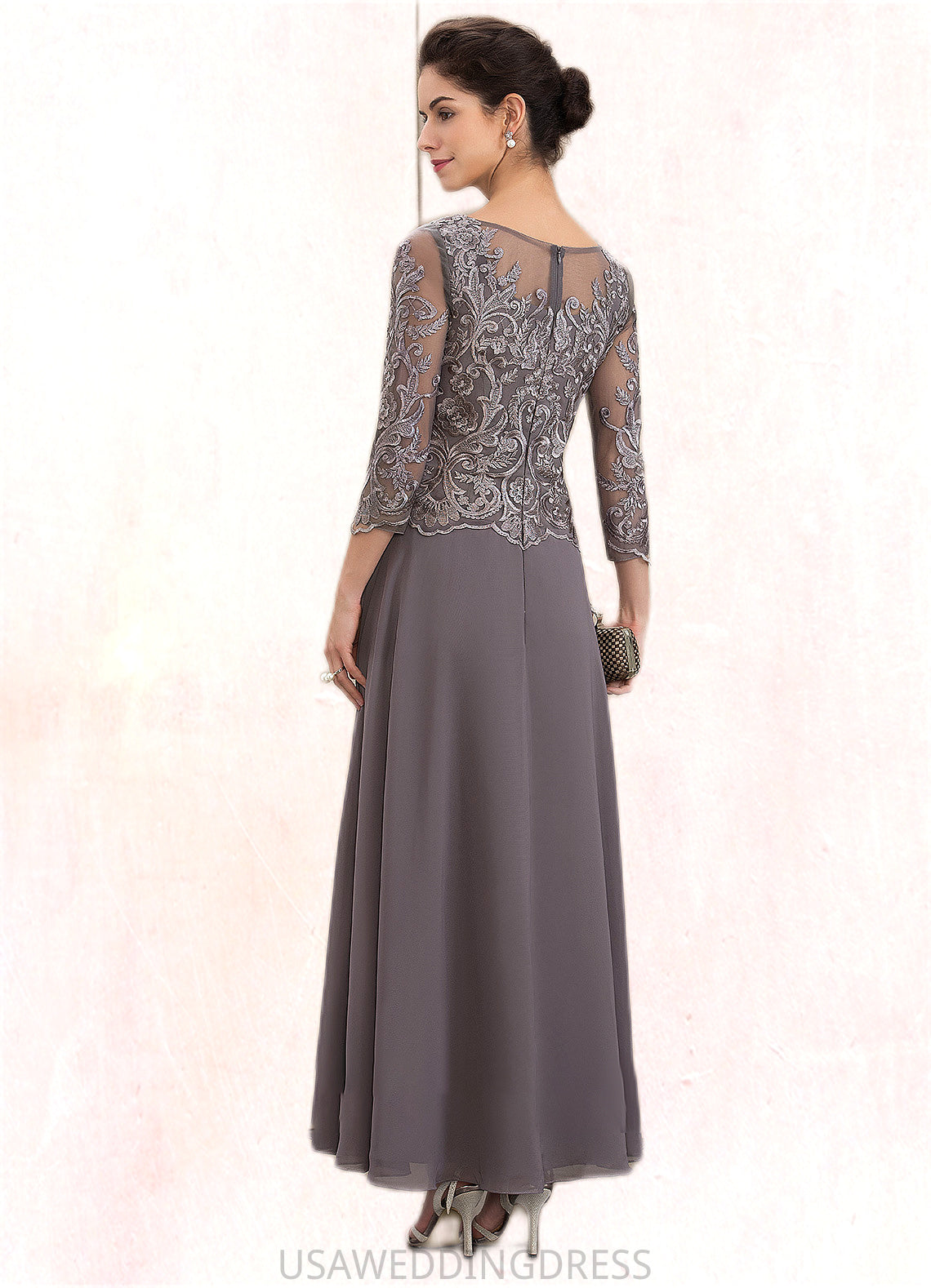 Skylar A-Line Scoop Neck Ankle-Length Chiffon Lace Mother of the Bride Dress DS126P0014706