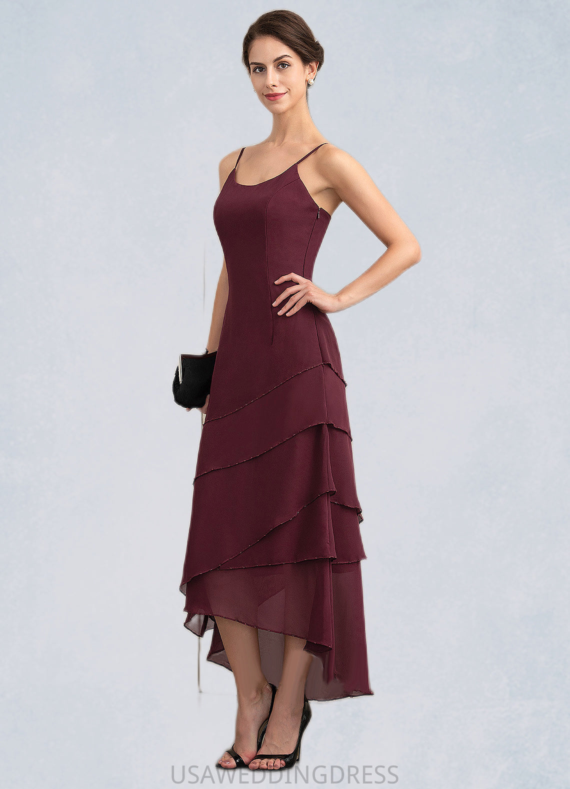 Aubrey A-Line Scoop Neck Asymmetrical Chiffon Mother of the Bride Dress With Beading DS126P0014710