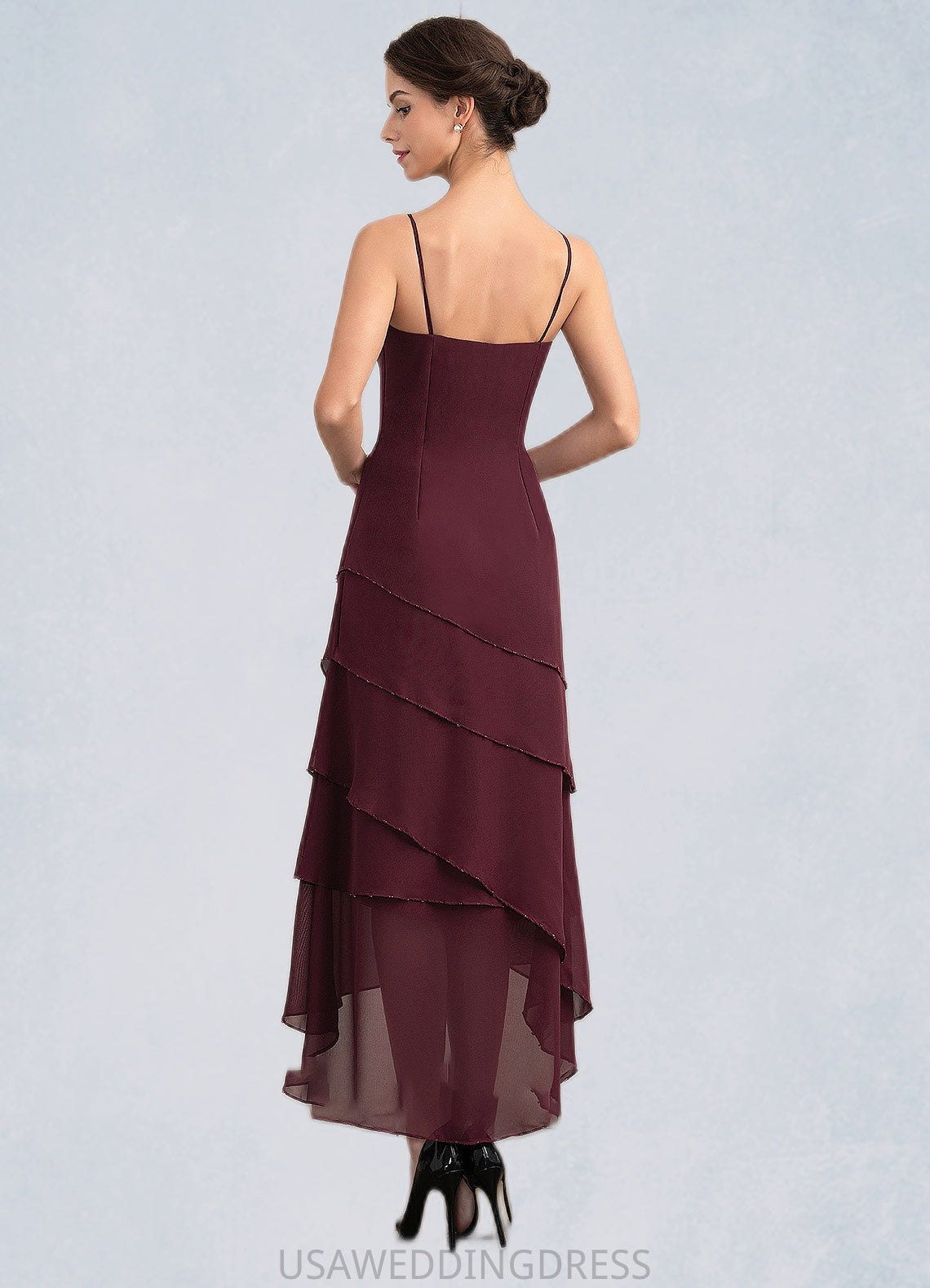 Aubrey A-Line Scoop Neck Asymmetrical Chiffon Mother of the Bride Dress With Beading DS126P0014710