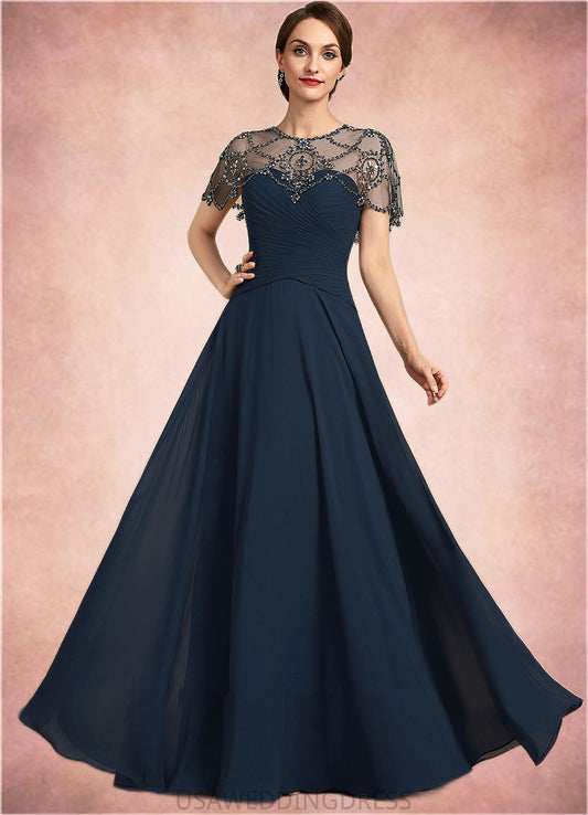 Geraldine A-Line Scoop Neck Floor-Length Chiffon Mother of the Bride Dress With Ruffle Beading Sequins DS126P0014711