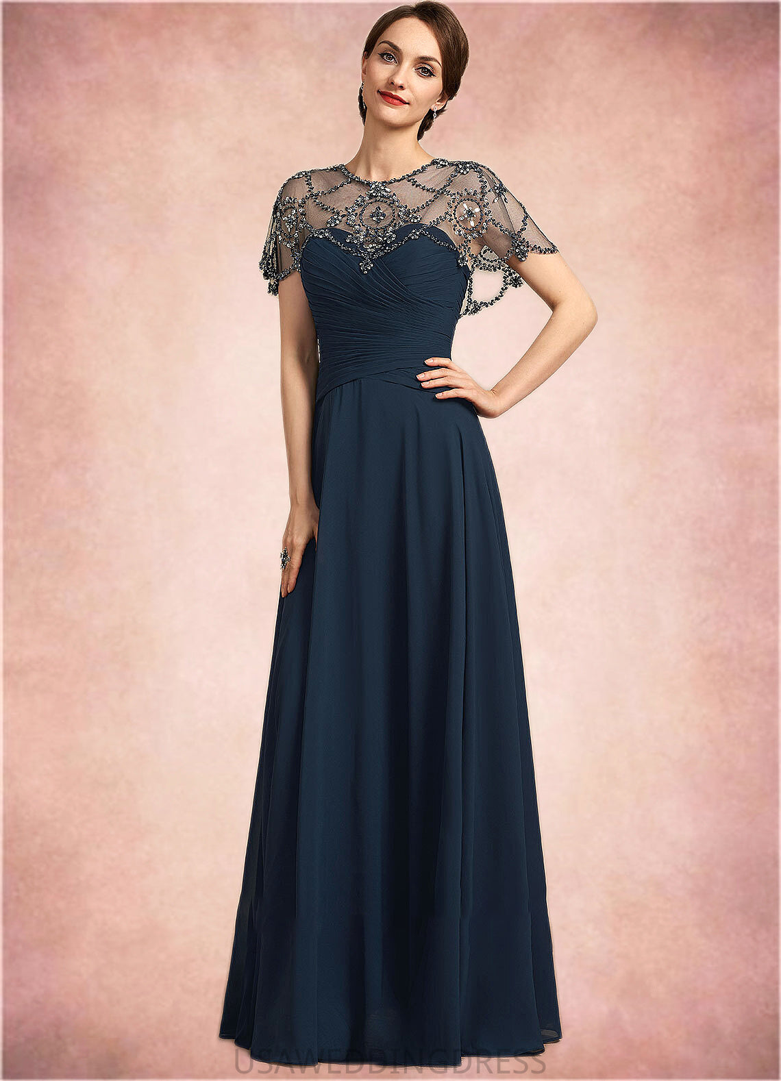 Geraldine A-Line Scoop Neck Floor-Length Chiffon Mother of the Bride Dress With Ruffle Beading Sequins DS126P0014711