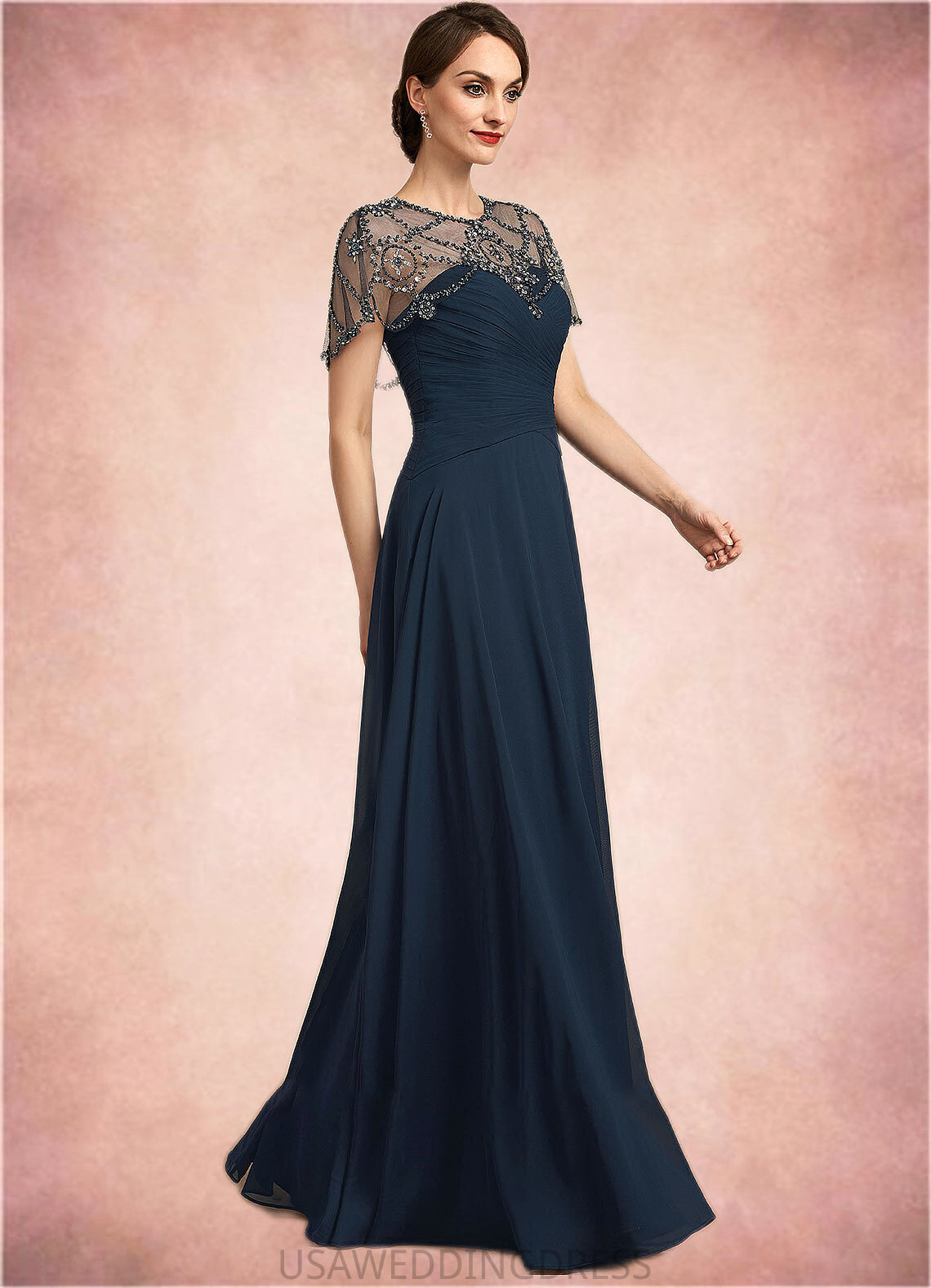 Geraldine A-Line Scoop Neck Floor-Length Chiffon Mother of the Bride Dress With Ruffle Beading Sequins DS126P0014711