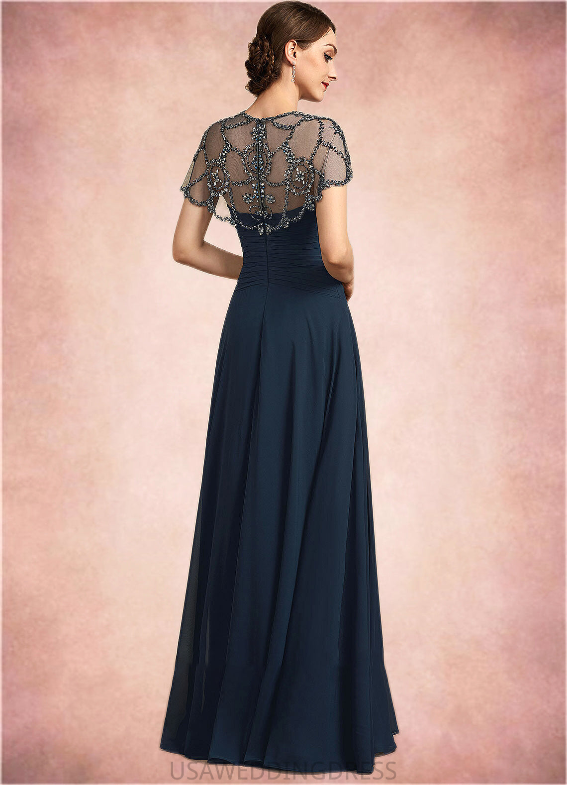 Geraldine A-Line Scoop Neck Floor-Length Chiffon Mother of the Bride Dress With Ruffle Beading Sequins DS126P0014711